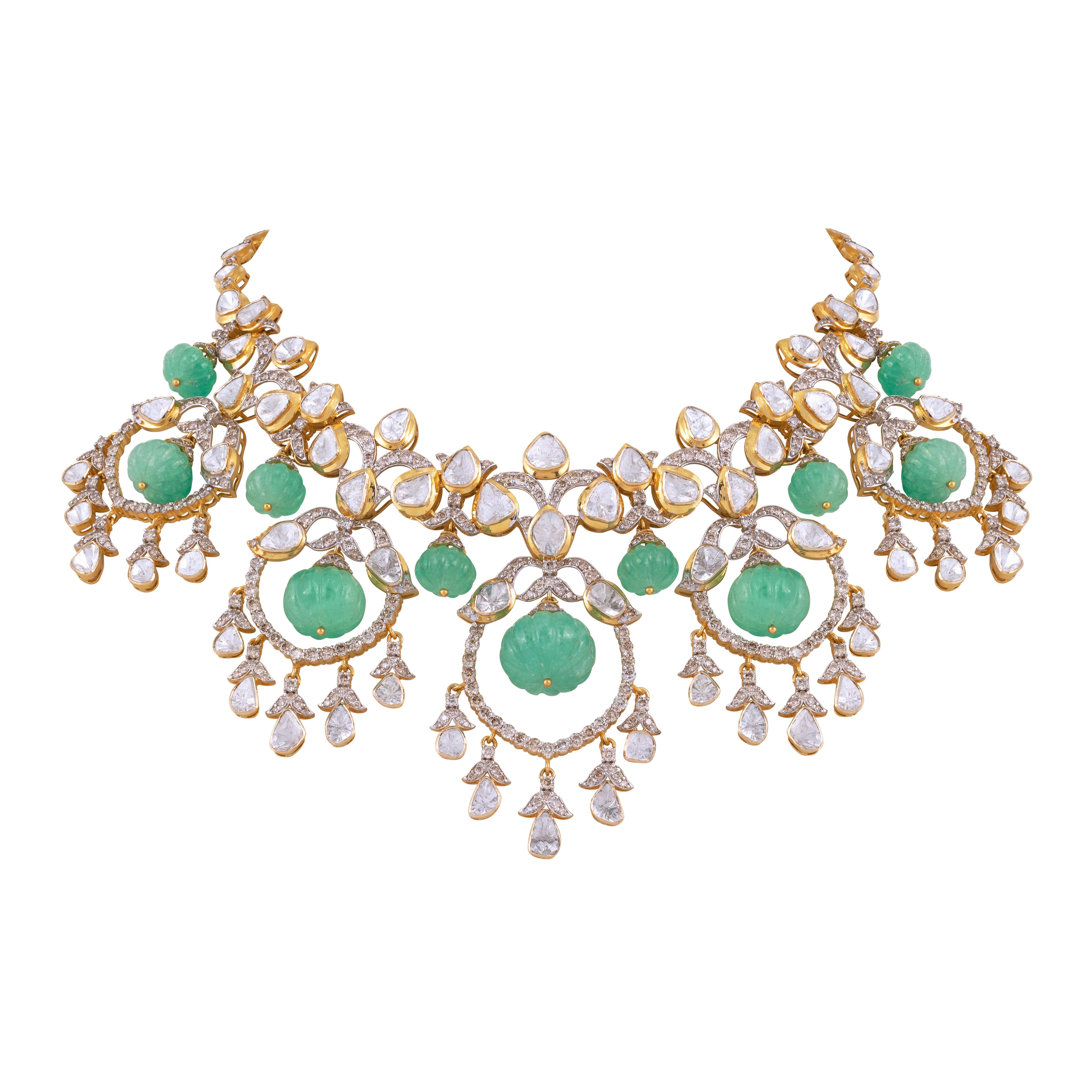 Fusion Polki Necklace with Emerald Melons